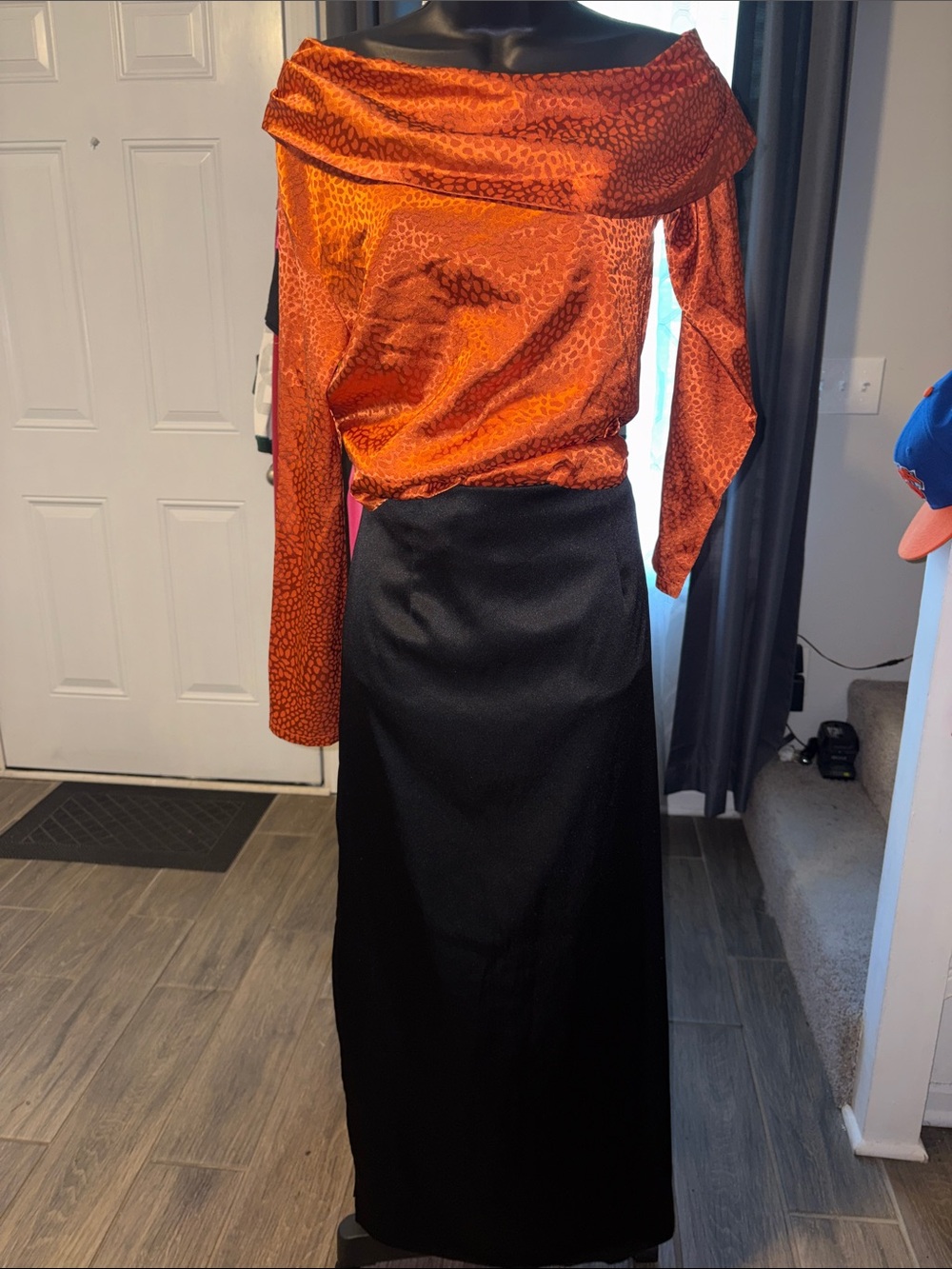 Shein Orange Satin Blouse Sm Byer too Maxi Skirt Ensemble size 11